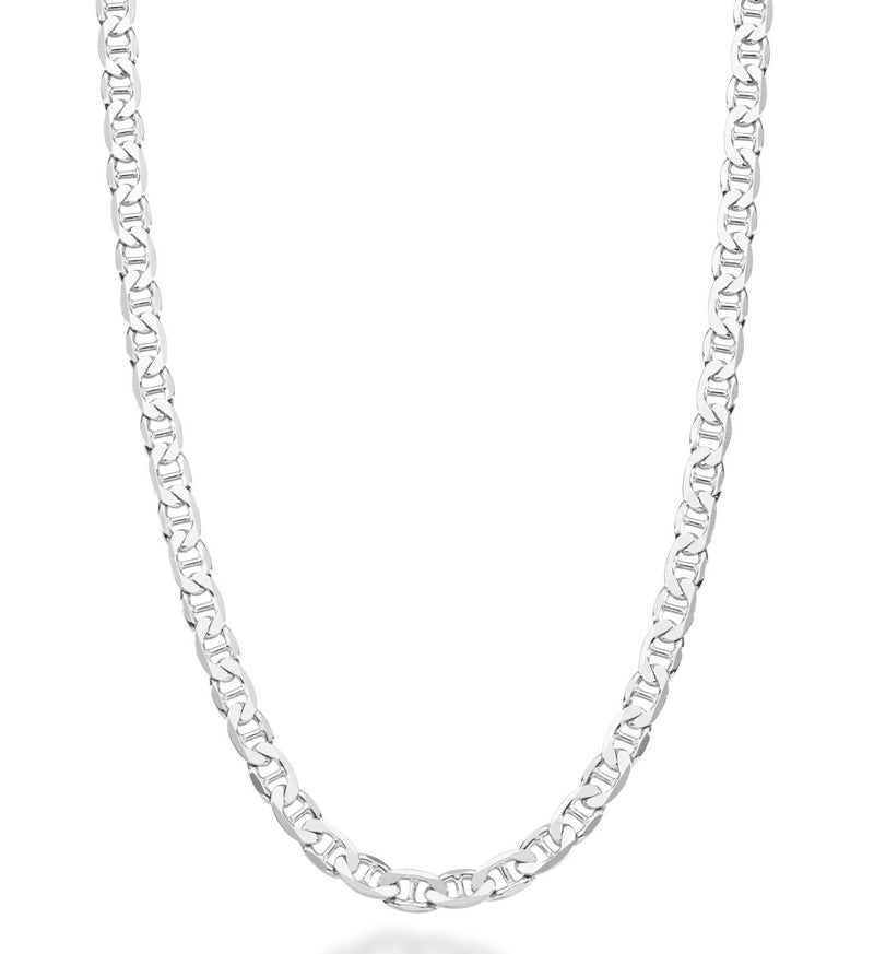Miabella Italian Solid 925 Sterling Silver 4mm Diamond-Cut Solid Flat Mariner Link Chain Necklace for Women Men, Made in Italy (Length 18 Inches) - Image 1